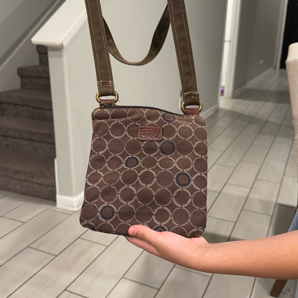 Brown Patterned Crossbody Vintage Fossil Bag